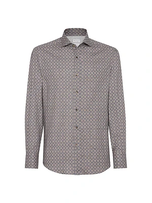 Two Tone Geometric Print Slim Fit Shirt