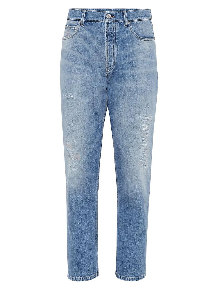 Denim Iconic Fit Five Pocket Jeans with Rip Details