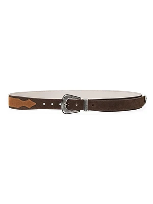 Two Tone Reversed Calfskin Belt with Detailed Buckle