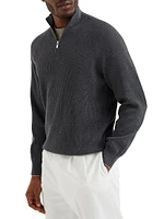 Knit Sweater with Half Zip and Raglan Sleeves