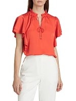 Viori Silk Flutter-Sleeve Blouse