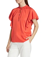 Viori Silk Flutter-Sleeve Blouse