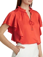 Viori Silk Flutter-Sleeve Blouse