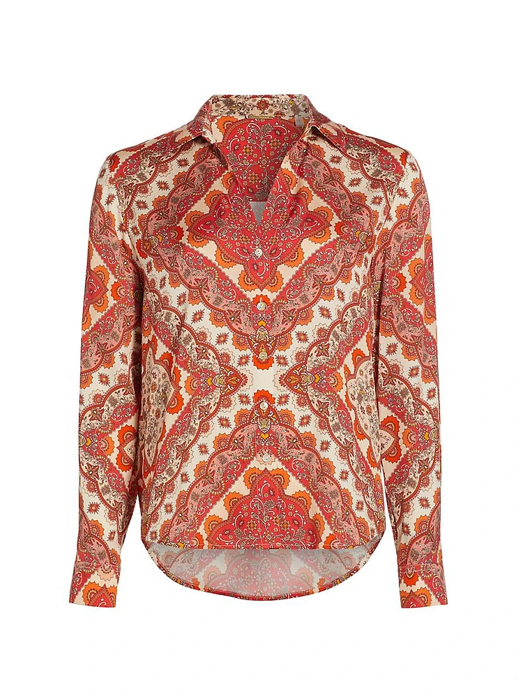 Printed The Madeline Stretch Silk Blouse