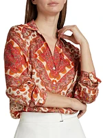 Printed The Madeline Stretch Silk Blouse