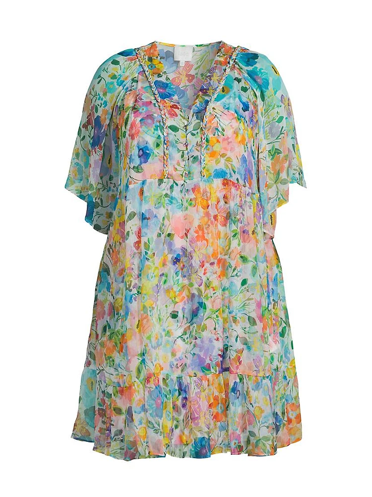 Plus Margaret Wild Blooms Silk Minidress