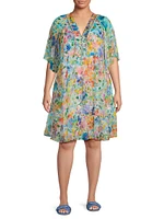 Plus Margaret Wild Blooms Silk Minidress