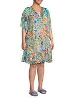 Plus Margaret Wild Blooms Silk Minidress