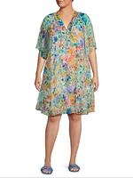 Plus Margaret Wild Blooms Silk Minidress