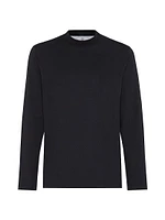 Cotton Jersey Mock Neck Long Sleeve T-Shirt