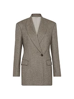 Brushed Techno Wool Chevron Blazer with Monili