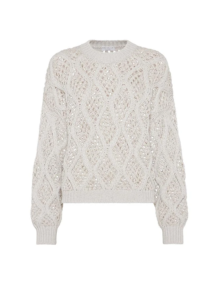 Cashmere Feather Yarn Dazzling Net & Cable Sweater