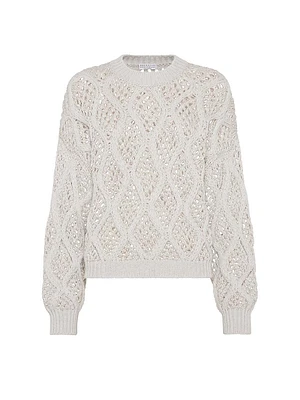 Cashmere Feather Yarn Dazzling Net & Cable Sweater