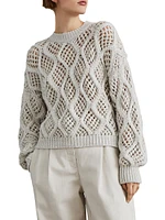 Cashmere Feather Yarn Dazzling Net & Cable Sweater