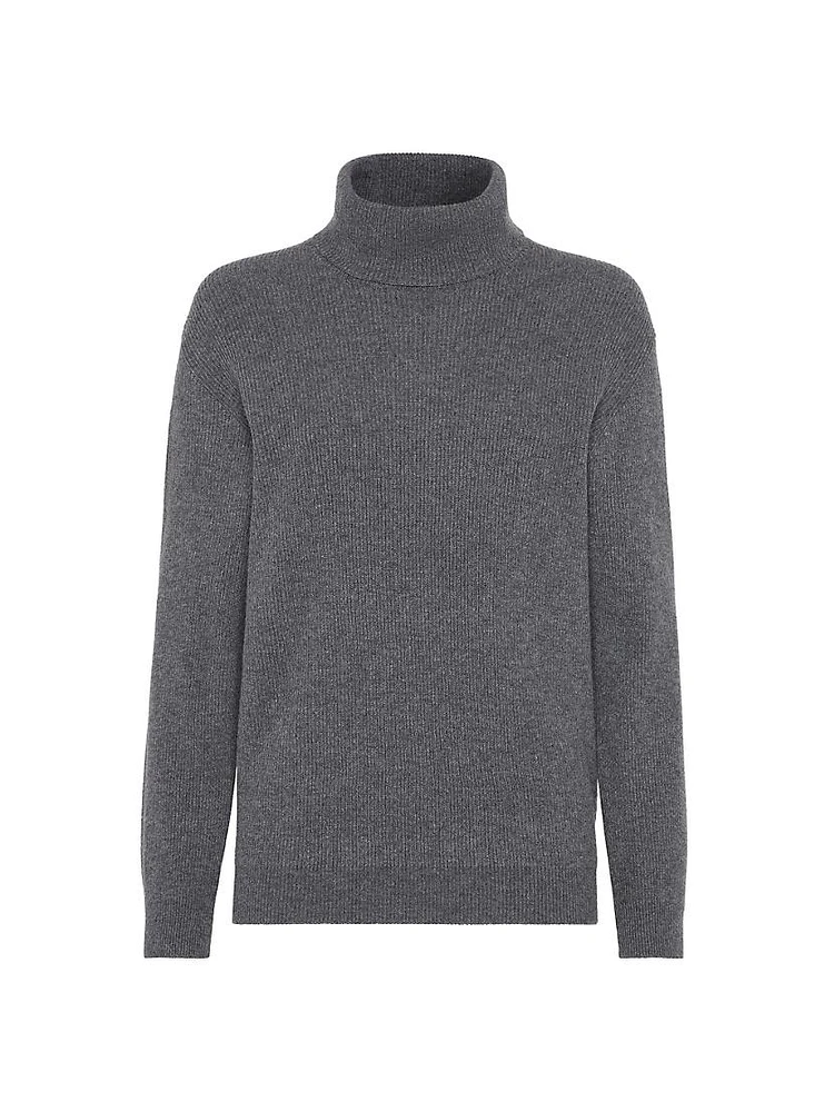 Cashmere English Rib Turtleneck Sweater with Monili