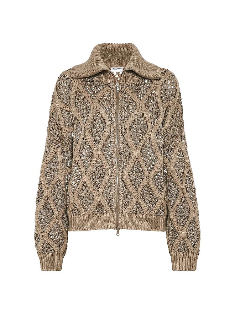 Cashmere Feather Yarn Dazzling Net and Cable Cardigan