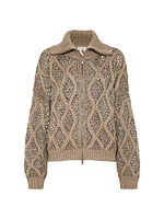 Cashmere Feather Yarn Dazzling Net and Cable Cardigan