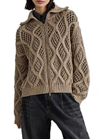 Cashmere Feather Yarn Dazzling Net and Cable Cardigan