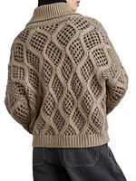 Cashmere Feather Yarn Dazzling Net and Cable Cardigan