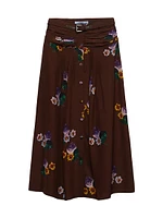 Printed Pongee Midi-Skirt