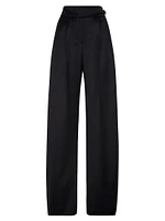 Virgin Wool Satin Loose Tuxedo Trousers