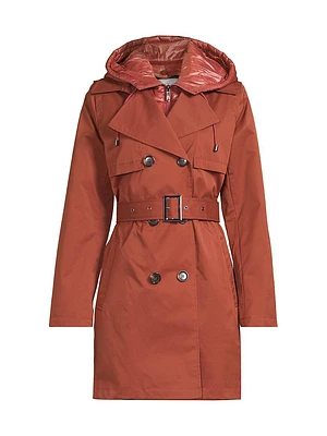 Double-Breasted Hooded Trench Coat