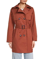 Double-Breasted Hooded Trench Coat