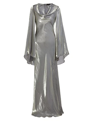 Metallic Organza Cowlneck Gown