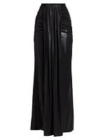 Coated Jersey Draped Maxi Skirt