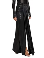 Coated Jersey Draped Maxi Skirt