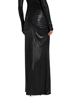 Coated Jersey Draped Maxi Skirt