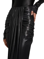 Coated Jersey Draped Maxi Skirt