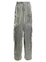 Metallic Organza Straight-Leg Utility Pants