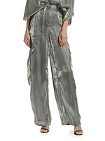 Metallic Organza Straight-Leg Utility Pants