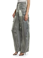 Metallic Organza Straight-Leg Utility Pants