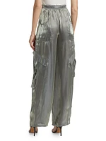 Metallic Organza Straight-Leg Utility Pants