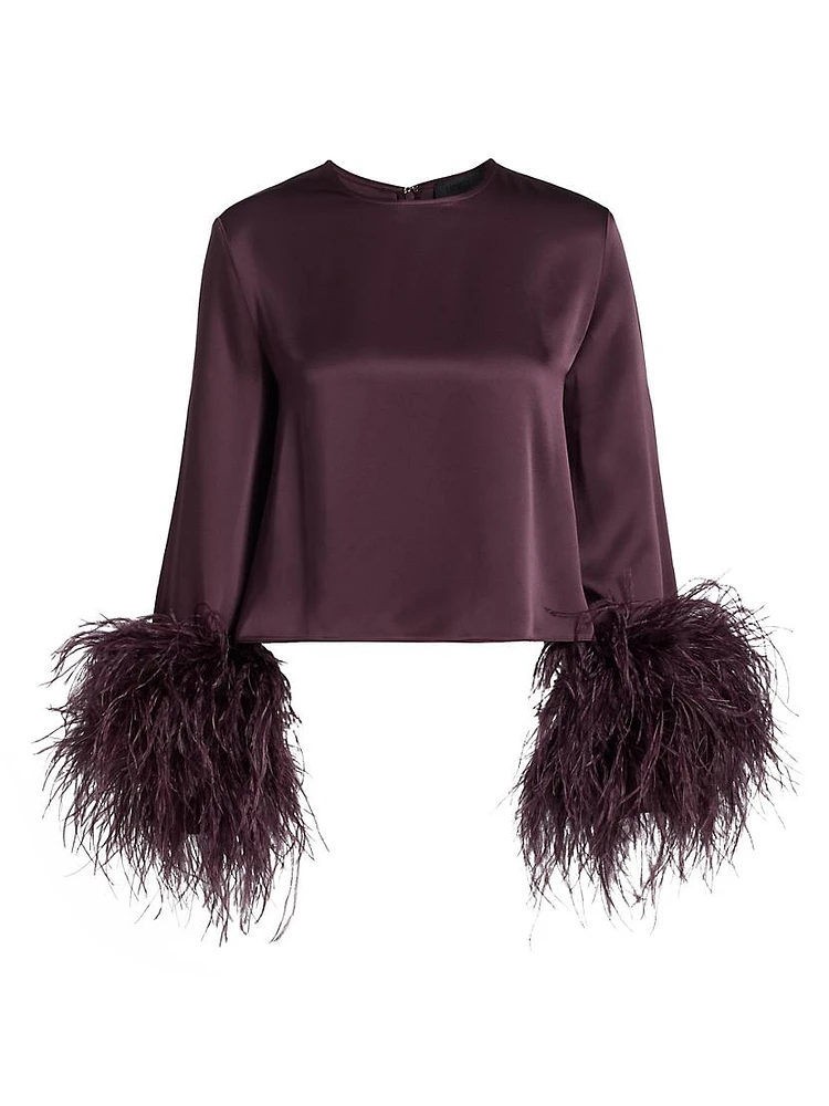 Satin Feather-Cuff Top