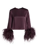 Satin Feather-Cuff Top