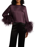 Satin Feather-Cuff Top