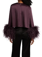 Satin Feather-Cuff Top