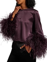 Satin Feather-Cuff Top