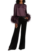 Satin Feather-Cuff Top