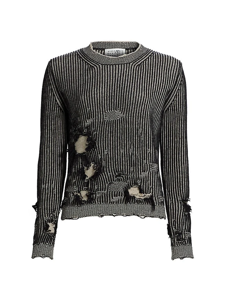 Wool-Blend Destroyed Crewneck Sweater