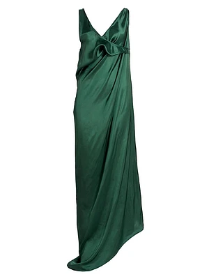 Satin Asymmetric Draped Maxi Dress