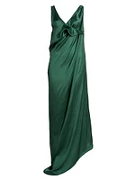 Satin Asymmetric Draped Maxi Dress