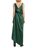 Satin Asymmetric Draped Maxi Dress