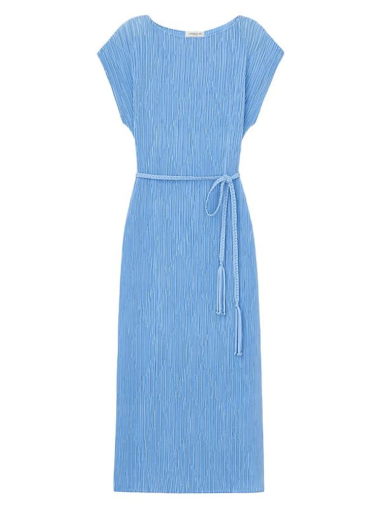 Pleated Belted Midi-Dress