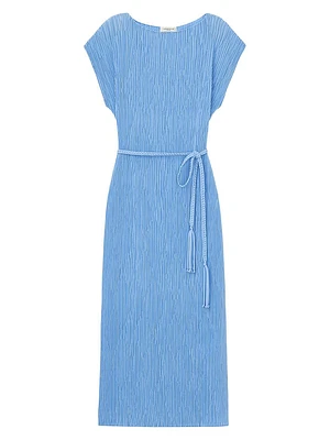 Pleated Belted Midi-Dress