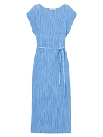 Pleated Belted Midi-Dress