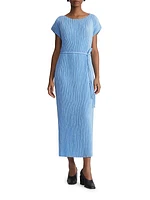 Pleated Belted Midi-Dress